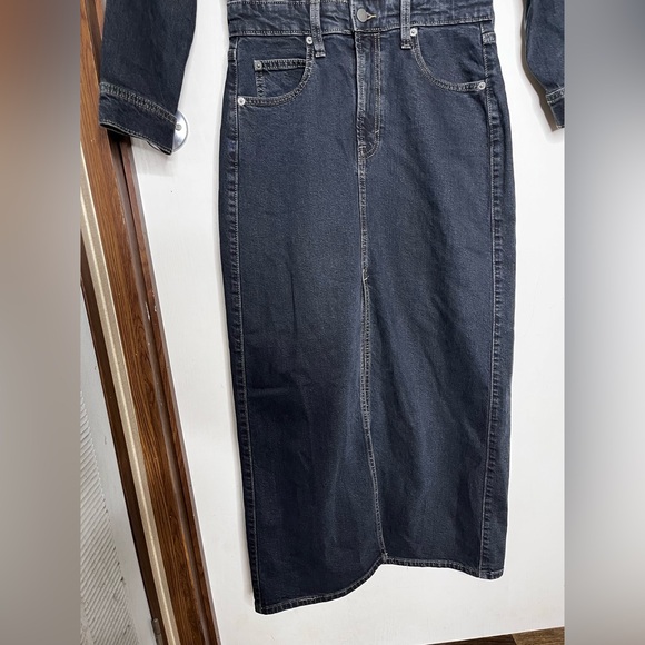 New Universal Thread Denim Jumpsuit Dress Skirt Romper Thick Dark Long Sleeve - Picture 3 of 15